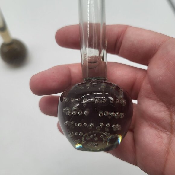 Vintage Mid Century Modern Bubble Art Glass Bud Vases Set of 2 - Picture 4 of 12